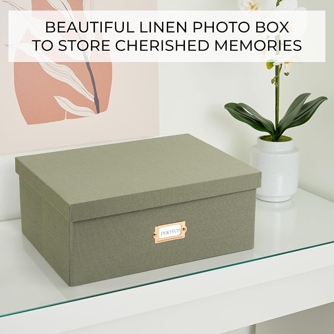 ZICOTO Decorative Photo Storage Box - Sturdy Linen Photo Organizer with Dividers is Perfect to Store Up to 1700 Pictures and 5x7 Photos - Portable Scrapbook Storage Containers with Lid - Image 7