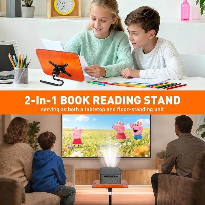 2-in-1 Floor Standing Book Stand, Foldable Book Holder for Reading with Page Clips, 19"–51" Height Adjustable, Sturdy Podium Stand for Reading, Bible, Laptop, Cookbooks, or Projector，Black - Image 2