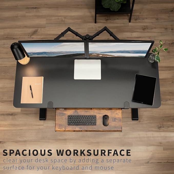 VIVO Vintage Brown Large 27 x 11 in Under Desk Keyboard Tray, MOUNT-KB05N | Keyboard Tray for Typing, Slide Out Platform, Rustic, Extra Sturdy C-Clamp Mount System, Computer Drawer, Black Frame - Image 2