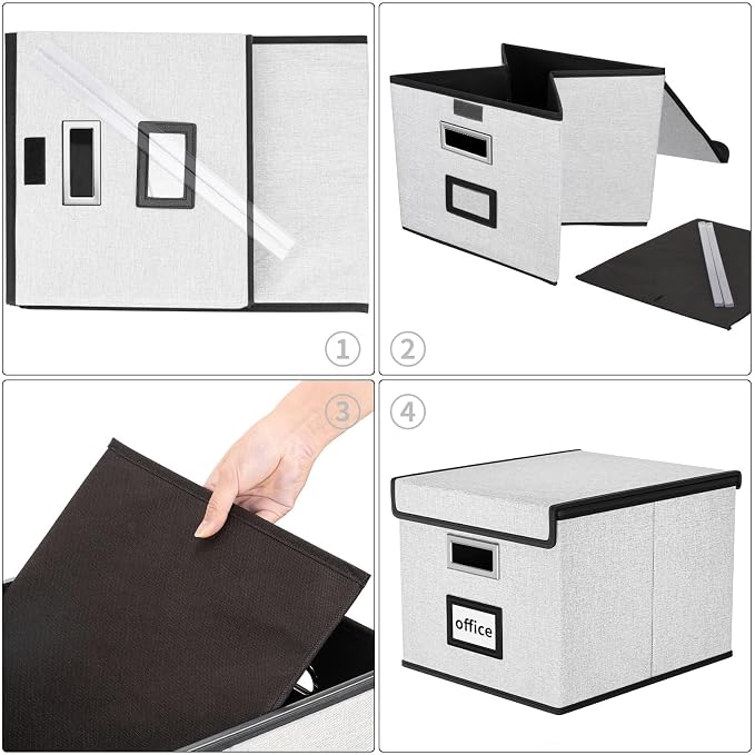 File Organizer Box with Lids, Collapsible File Folder Organizer | File Box with Plastic Slides for Office Document Storage, Filing Bin for Letter Size Hanging File Folders (1 Pack, White) - Image 7