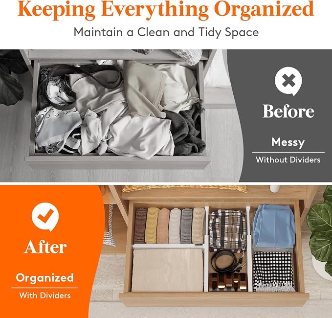 Lifewit 4" High Upgrade Drawer Divider, Adjustable Drawer Organizer Clothes | 13.5"-22" Expandable Plastic Drawer Separator for Dresser, Kitchen, Closet, Nursery, Office Organization & Storage, 8 Pack - Image 9
