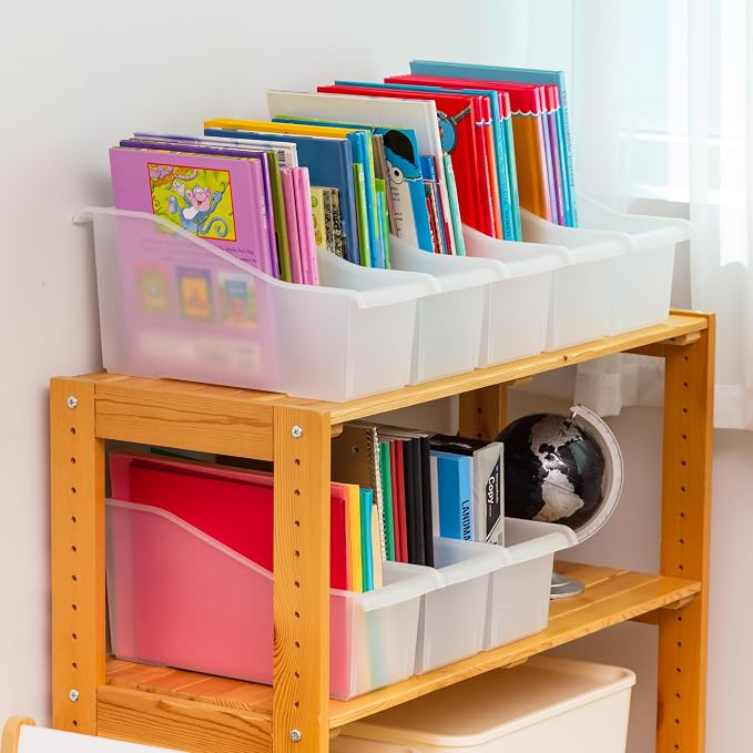 IRIS USA 8-Pack, Connecting Book Bin Organizer Magazine Holder, Clear | Organize books, magazines, notebooks, binders, and school supplies with vertical storage and connecting design - Image 4