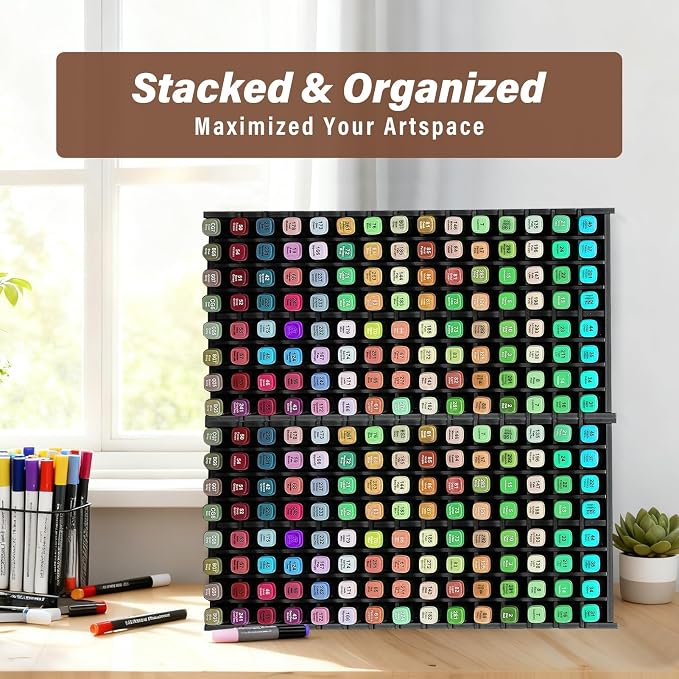 Marker Organizer,120 Slots Marker Storage with Divider,Black | Marker Holder,Adjustable Marker Rack for Pens,Colored Pencils,Art Brushes,Home Office Art Room and Classroom Desk Organizer - Image 7