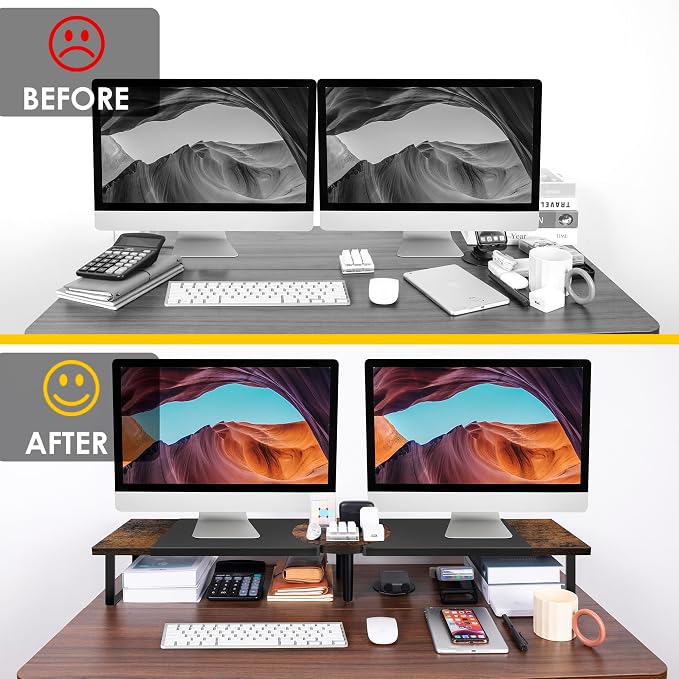 Across-Star Dual-Monitor Stand for Desk - Large Adjustable Length and Angle Riser for 2 Monitors, Double Computer Desktop Organizer, Shelf for TV, Laptop, Printer - Image 5