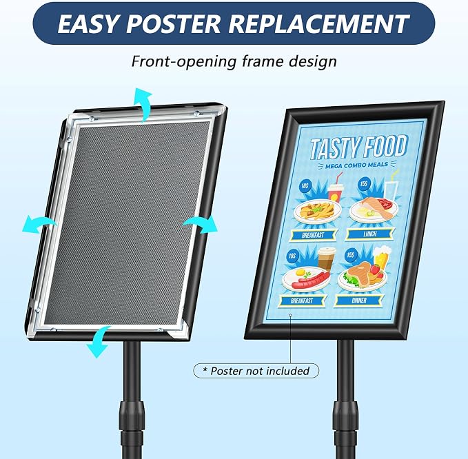 Relx Sign Holder Stand 11*17 inches - Adjustable Floor Standing Sign Holder - Signage Stand with Snap-Open Frame Display for Malls,Schools,Restaurants (black) - Image 5