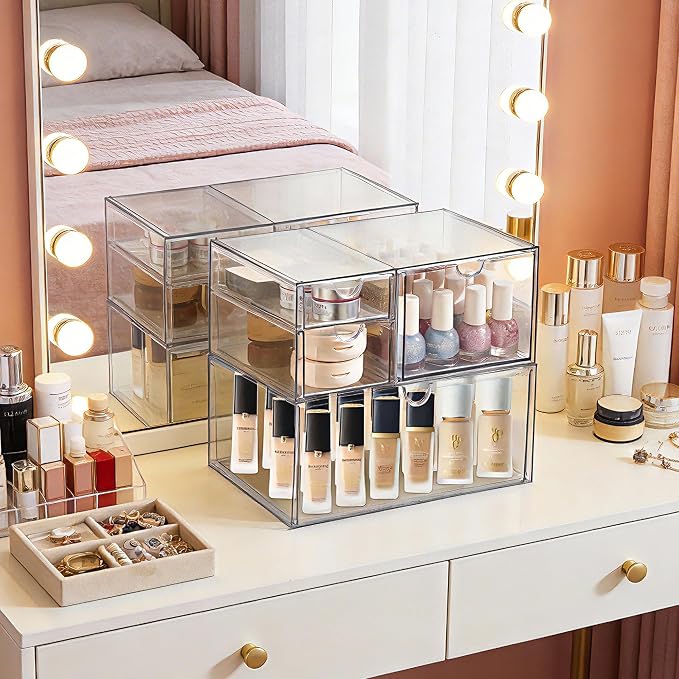 Prsildan Acrylic Drawer Makeup Organizer with 4 Drawers, Set of 2 | Clear, Baby Bottle Storage, For Vanity Countertop Bathroom Cosmetic Office Desk, Craft Jewelry Art Supply Organization - Image 8