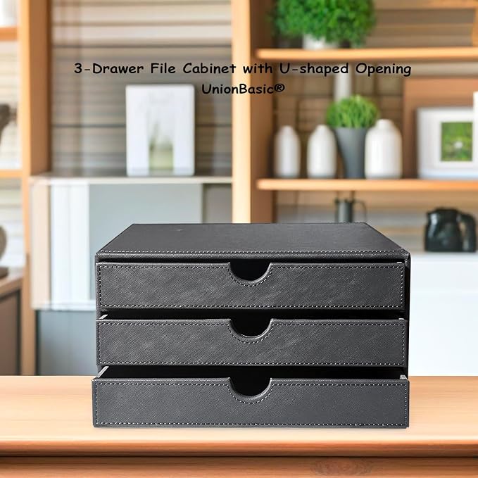 UnionBasic Document Organizer, 3-Drawer File Cabinet Document Storage Box, Office Desktop Filing Organizer, Elegent Grey - Image 2