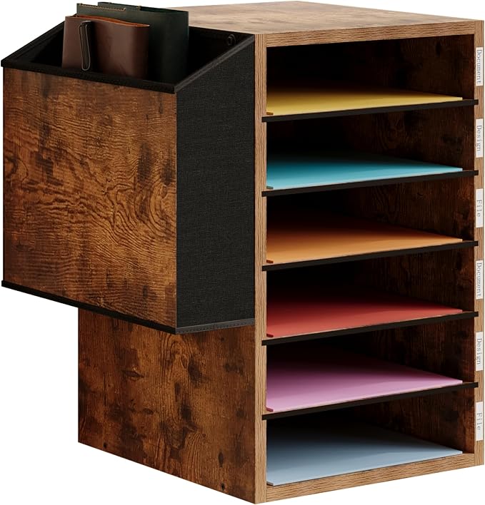 Unionly 6 Tier Adjustable Mail Sorter,Wood Paper Organizer for Class,Office | Office Mailbox with name slot,Literature Organizer with side pocket,Wooden File Storage Organizer for school,classroom,office by Unionly