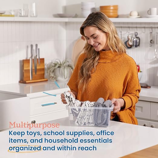 ECR4Kids Scoop Front Storage Bin, Multipurpose Organization, Clear, 5-Piece - Image 3