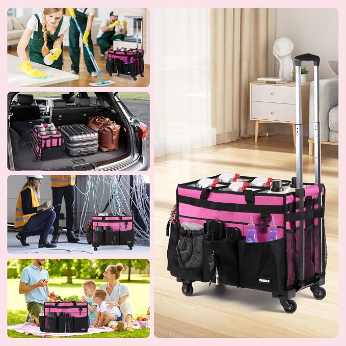 Extra-Large Rolling Cleaning Caddy with Wheels,Cleaning Caddy Bag with Detachable Trolley,Water Resistant Lining Cleaning Supply Organizer with Handle for Cleaners,Housekeepers - Image 7