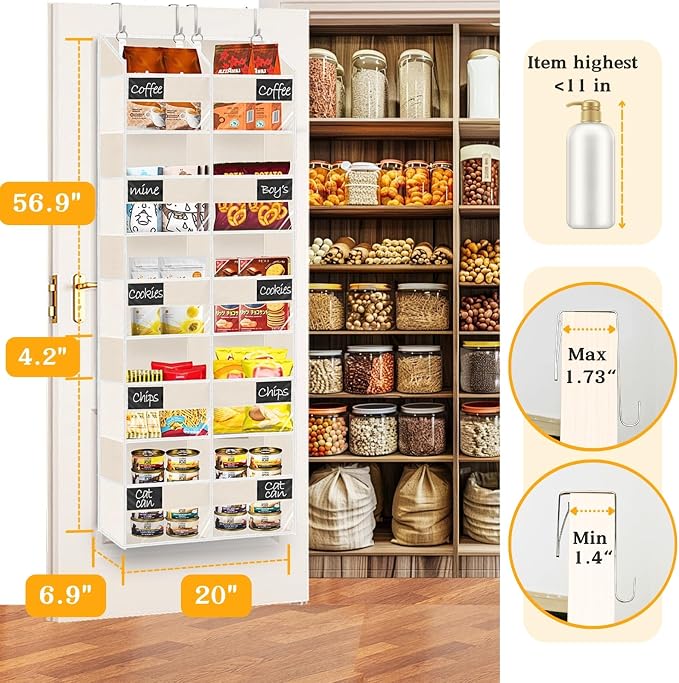 Over the Door Organizer, 5-Tier Extra Large Storage with 10 Pockets and PVC Label Pouches, 80 lbs Capacity Hanging Closet Organizer, Beige - Image 4