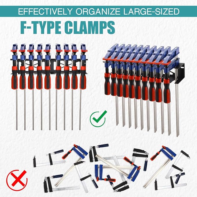 Blulu 2 Pcs F-style Clamp Holder 16 Inch F-style Clamp Storage Tool Rack Organizer Wall Mount for Shed Garage Pegboard Workshop Home - Image 5