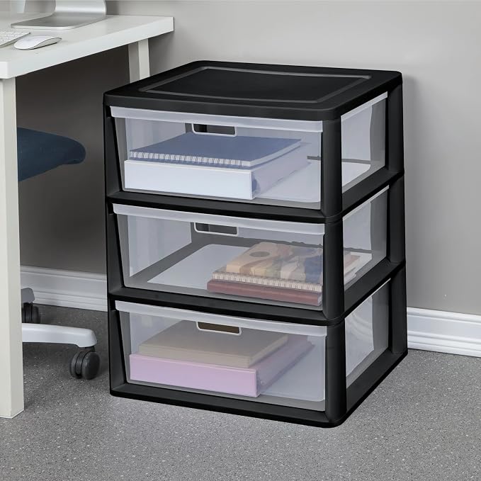 Plastic 5 Drawer Wide Tower, Black - Image 7