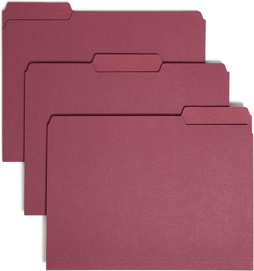 Smead Interior File Folder, 1/3-Cut Tab, Letter Size, Maroon, 100 per Box, Expandable File Folders for Filing Cabinet by SMEAD
