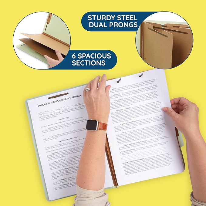 Blue Summit Supplies 30 Gray Green Classification Folders, 2 Divider, Legal | Heavy duty 25pt pressboard, 2 dividers, 6 partitions, 2 in expansion, 2 prong, legal charts, law client files - Image 3
