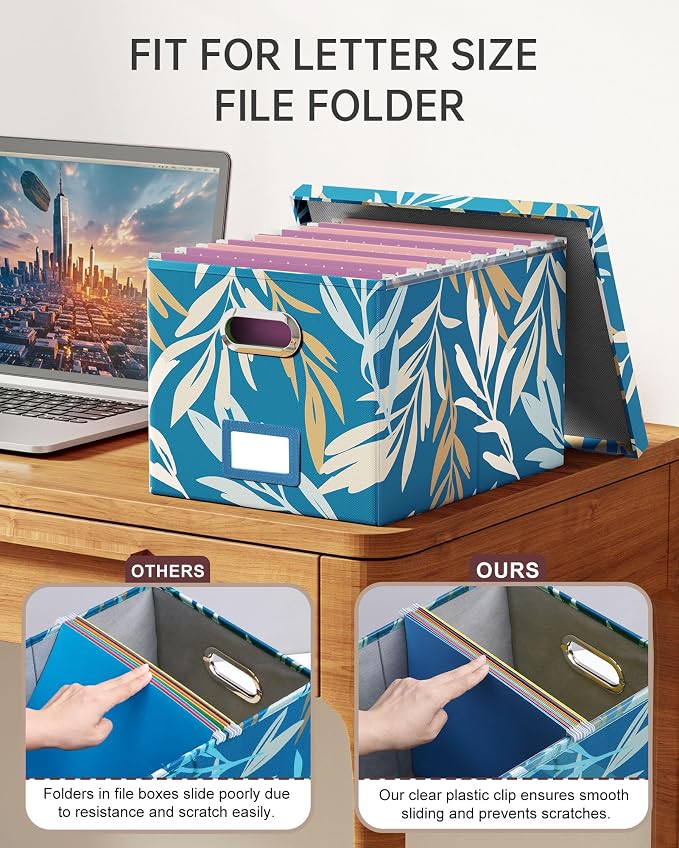 2 Pack File Storage Organizer, Document Organizer, Portable File Box with Lid, Fit for Letter/Legal File Folder Storage,Leaf Blue-Box only - Image 3