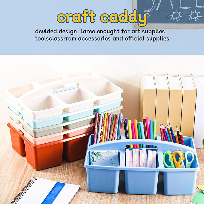 Lineshading 6 Pcs Classroom Caddy Storage - 6 Compartments Plastic Pencil Holders Table Caddy with Handles for Kids Arts, Crafts, Crayon, Marker, Pencil - School Office Organizers Supplies - Image 5