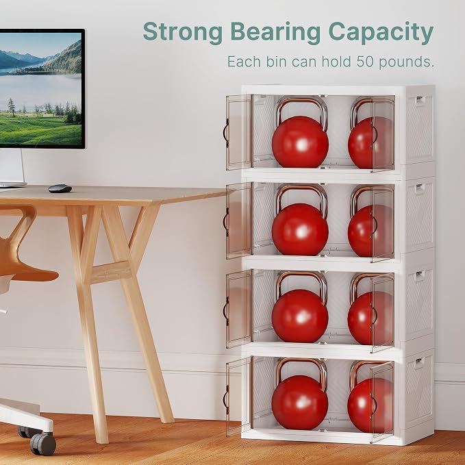 192QT Lockable Plastic Storage Bins, 4 Pack Collapsible Cabinets | Stackable Organizer with Doors & Wheels, Foldable Containers for Bedroom, Dorm, Office & Garage Storage - Image 6