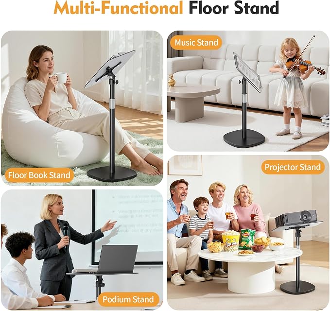 Floor Book Stand for Reading, Height Adjustable 26”-56”Music Stand | Reading Stand with Tilt Panel & Page Clips, Stable Weighted Base, Holds Books, Music Sheets & 15” Laptops - Image 6