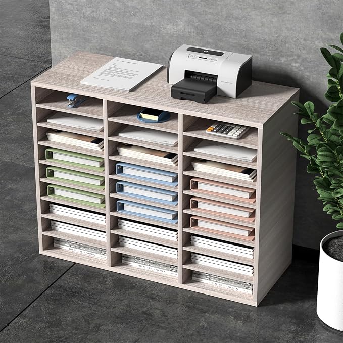 VEVOR 27 Compartments Wood Literature Organizer, Adjustable Shelves, Medium Density Fiberboard Mail Center, Office Home School Storage for Files, Documents, Papers, Magazines, Grey - Image 8