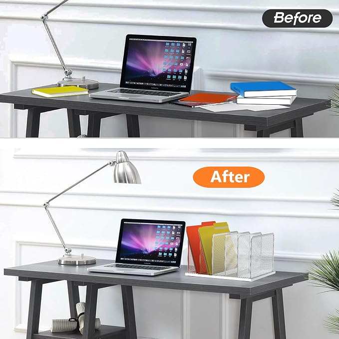 Kuntine.B Desk File Organizer Upright Mesh Desktop Organizer File Sorter Office Organization File Holder for Home, Office & Classroom (Silver, 1 Pack 5-Section) | Vertical, Mesh, Metal, Assembly, Stability, Sturdiness, Organization, Standing - Image 3
