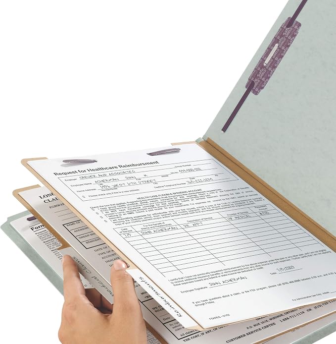 Smead File Folders, End Tab Pressboard Classification, Legal Size, 2 Dividers, 2" Expansion, SafeSHIELD Fasteners, 100% Recycled, Green, 10 per Box, Shelf Filing for Office Records - Image 4
