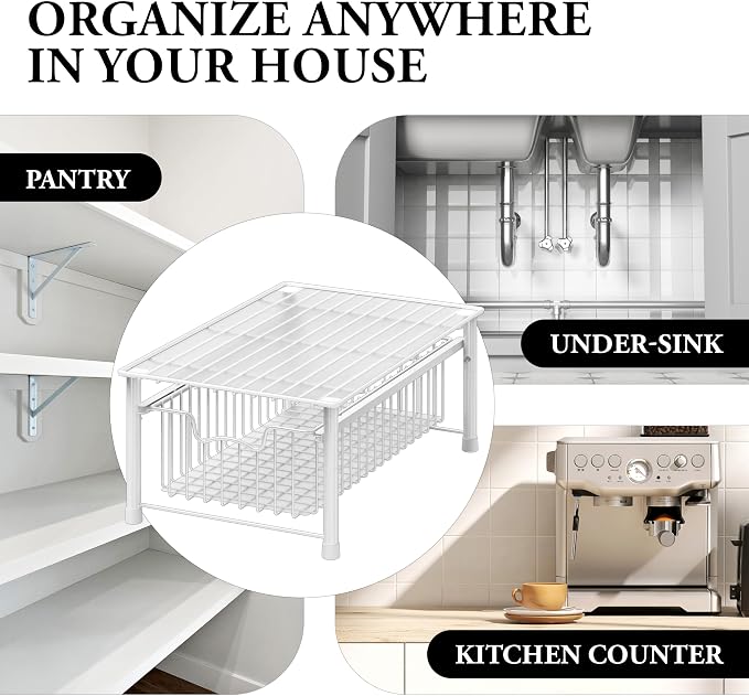 Simple Houseware Stackable Basket Drawer, White - Image 8