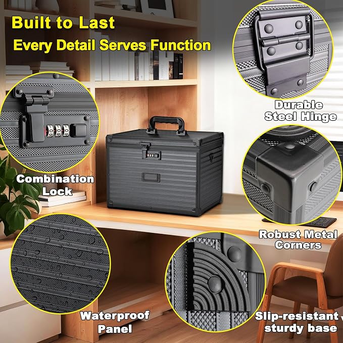 File Storage Cabinet File Organizer Document Organizer File Box in Office and Home with Combination Lock with 20 Letter Size Hanging Files (Stripe Black, Letter) - Image 3