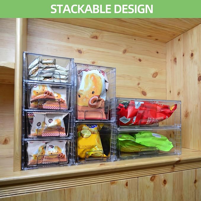 Small Stackable Clear Acrylic Storage Drawers(4 Pack) with Handles,Plastic Organizer Bins for Fridge Bathroom Kitchen Cabinet Pantry Coffee bar Undersink Office Closet Storage Bins - Image 7