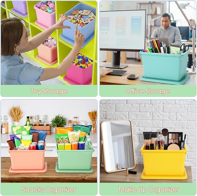 Potchen 8 Pack Small Stackable Storage Bins with Lids Plastic Storage Boxes for Classroom 9.8" ×7.3" ×5.7" Decorative Organizer Bins for Craft Art Office Teacher Supplies (Mixed Color) - Image 6