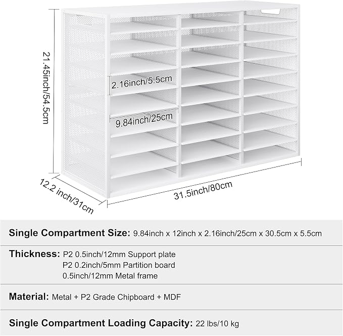 Mail Sorter Adjustable Countertop Mail Holder, Heavy Duty Literature Organizer, Student Mailbox for Classroom, Desktop Bill Paper Organizer for Office Home School, 27 Compartments, White - Image 6