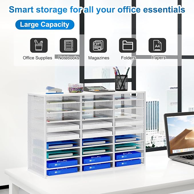 Mail Sorter Adjustable Countertop Mail Holder, Heavy Duty Literature Organizer, Student Mailbox for Classroom, Desktop Bill Paper Organizer for Office Home School, 27 Compartments, White - Image 4