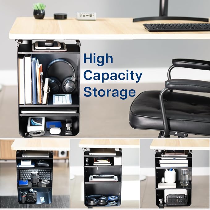 VIVO Under Desk Storage Cabinet, High Capacity Shelving Unit with Height Adjustable Shelves, Holds 44 lbs, Black, DESK-SC01 - Image 5