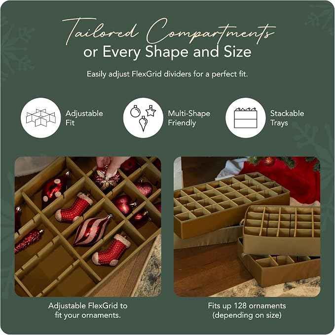 Covermates Keepsakes Adjustable Ornament Storage Bag – Heavy-Duty Polyester, Padded Dividers & FlexGrid Trays – Protective Holiday Ornament Organizer with Handles & Label Window, Red - Image 5