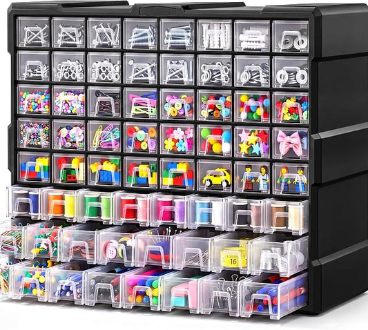 64-Drawer Organizer for Garage Building Bricks Storage, Drawer Storage Cabinet with Dividers and Labels for Hardware,Screws,Nuts Bolts, Garage Tools,Charms,Beads,Craft,Scrapbook by SSRTK