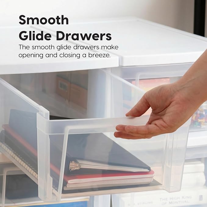 IRIS USA 3-Drawer Slim Narrow Storage Organizer, 2-Pack, White/Clear | Organize craft supplies, school essentials, beauty items, and small household accessories with compact drawer storage - Image 5