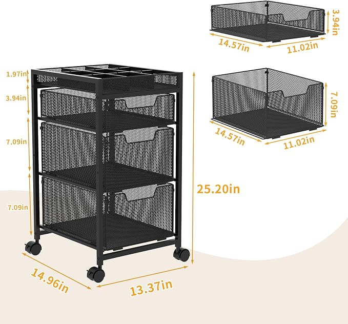 Rolling Utility Cart with 3 Drawers, Craft Organizer and Storage with DIY Divider, Lockable Wheels, Multi-Functional Storage for Art Supplies, Store for Brushes & Paints & Small Parts(Patent Pending) - Image 7