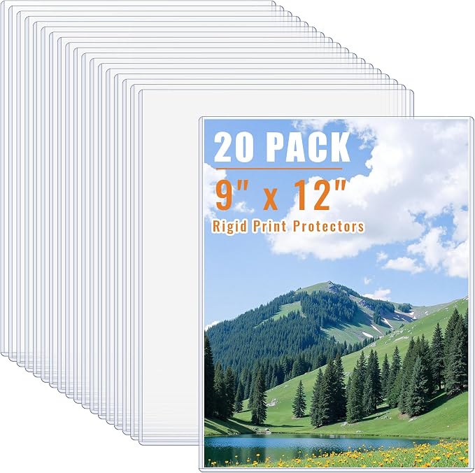 AKONEGE 20PCS 9" x 12" Rigid Print Protectors Clear Plastic Sheet Protectors, Heavy Duty Top Loading Document Holder, Menu Cover, Photo Poster Sleeves Hard Plastic Sleeves for Paper Art Prints by AKONEGE