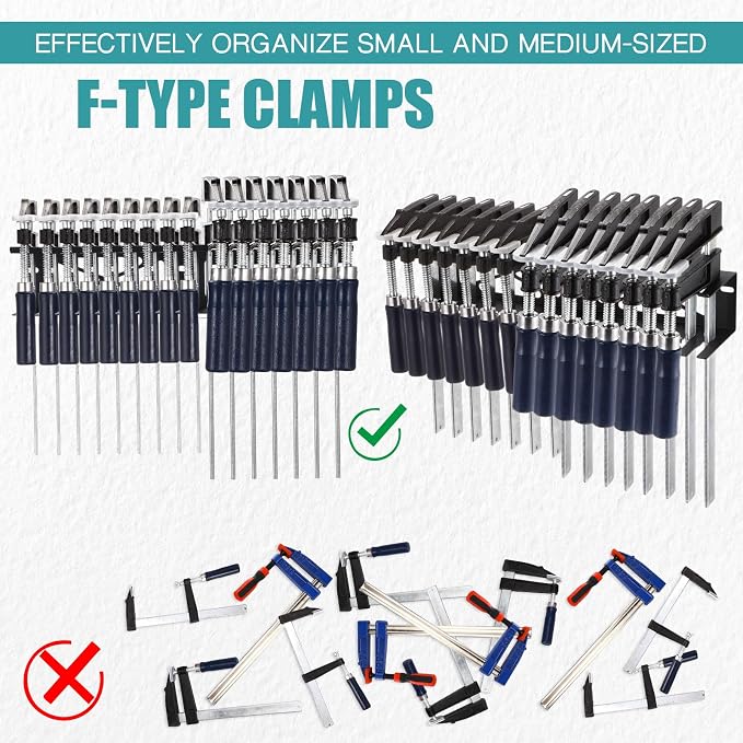Blulu 2 Pcs F-style Clamp Holder 16 Inch F-style Clamp Storage Tool Rack Organizer Wall Mount for Shed Garage Pegboard Workshop Home - Image 4