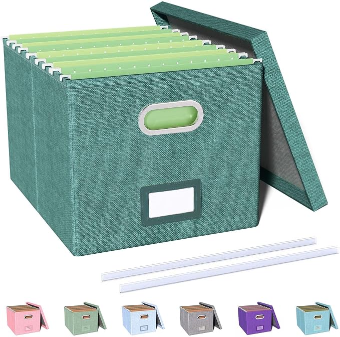 File Organizer with Lid, File Box, File Cabinet for Letter File Folder Storage, Hanging File Organizer for Office/Decor/Home,Document Organizer, 1 Pack,Forest-Green-Box Only by Oterri