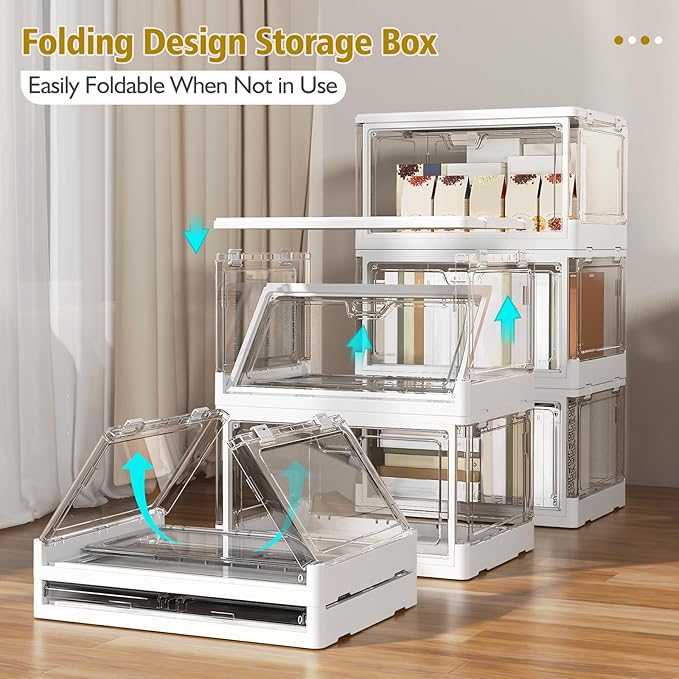 Kmiectse Clear Storage Bins with Lids 3 Pack 【Stackable & Sturdy】 | Plastic Multifunctional Folding Storage Bins for Bedroom, Living Room, Study,Room, 23 QT Folding Box with Magnetic Door - Image 4