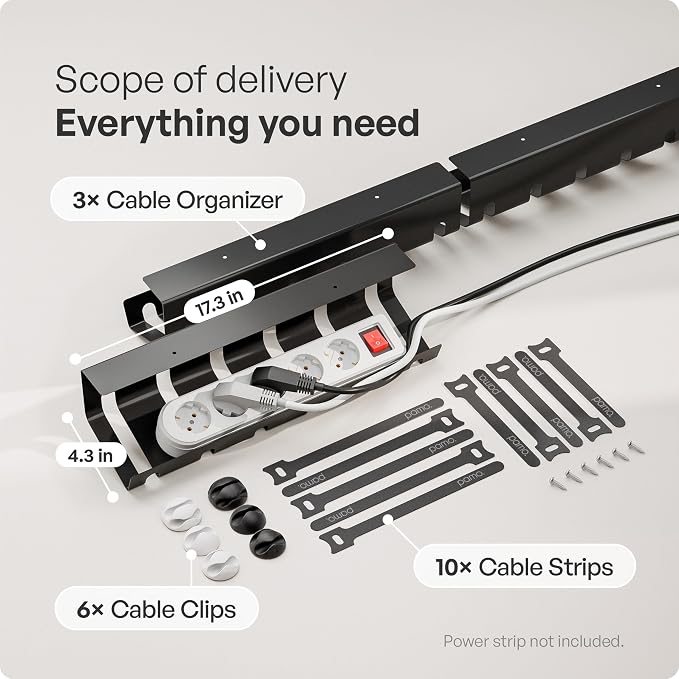 PAMO Cable Management Under Desk, Set of 3 - Black | Easy under-table mounting keeps cables organized, includes 10 cable ties for a clean and tidy office or home workspace. - Image 3