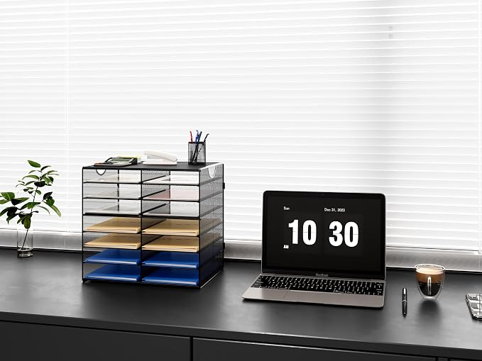 EasyPAG Paper Trays for Classroom 14 Tier Mesh Desk Organizer Shelves with Handle A4/Letter Size File Folder Organizer Shelf for Office, School, Home, Black - Image 4