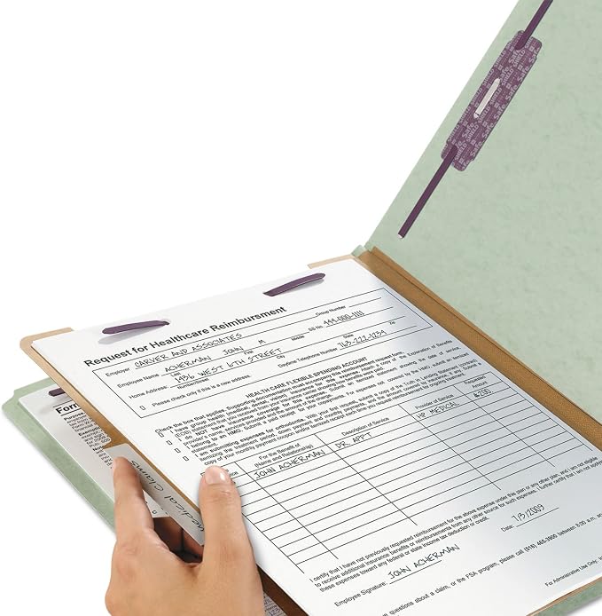 Smead Pressboard Classification File Folder with SafeSHIELD Fasteners, 1 Divider, 2" Expansion, Letter Size, Gray/Green, 10 per Box (13776) - Image 8