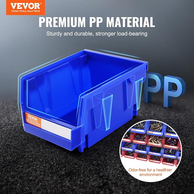 VEVOR Plastic Storage Bins 24 Pack (5 x 4 x 3-Inch), Hanging Stackable Storage Organizer Bins, Heavy Duty Stacking Containers for Closet, Garage, Office, or Small Parts Organization - Image 2
