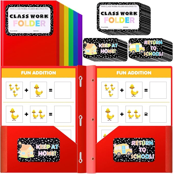 Affrolling 24 Pack Take Home Folders with 2 Pockets 3 Prong Homework Privacy Folders and Composition Sticker Pocket Paper File Folder for Students Classroom School Teachers Parents (Rainbow Colors) by Affrolling