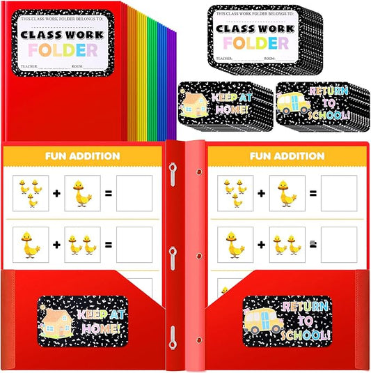 Affrolling 24 Pack Take Home Folders with 2 Pockets 3 Prong Homework Privacy Folders and Composition Sticker Pocket Paper File Folder for Students Classroom School Teachers Parents (Rainbow Colors) by Affrolling