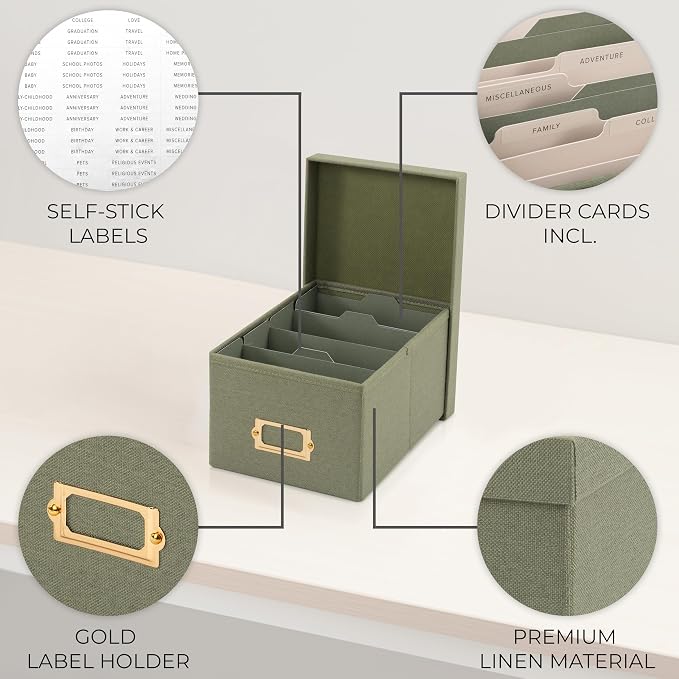 ZICOTO Decorative Photo Storage Box - Sturdy Linen Photo Organizer with Dividers is Perfect to Store Up to 850 Pictures and 4x6 Photos - Portable Scrapbook Storage Containers with Lid - Image 6