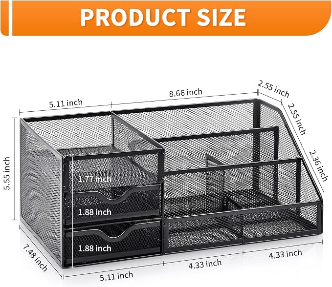 Lavatino Desk Organizer with File Holder+Larger Mesh Desk Organizer with Drawers - Image 7