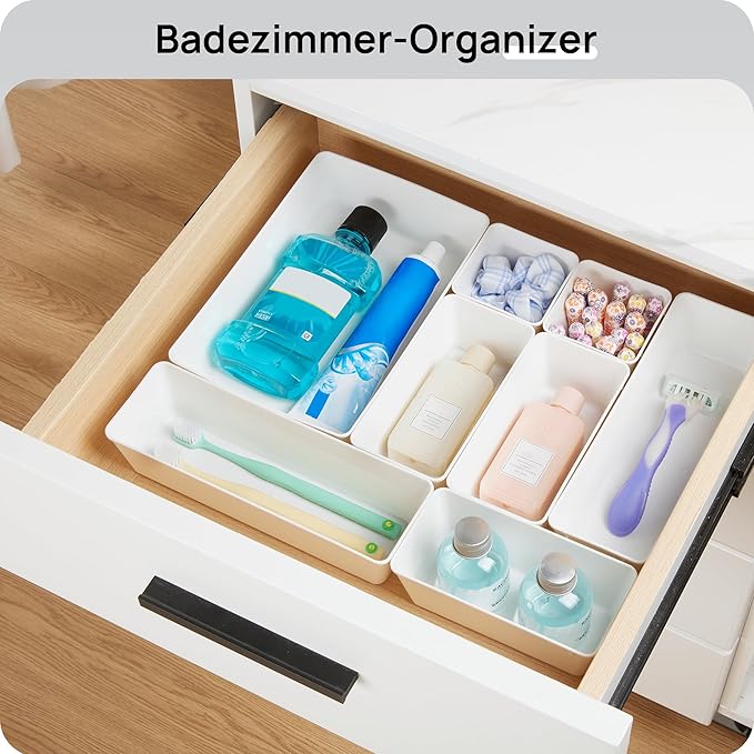 Vtopmart 25 Pack Plastic Drawer Organizers with Non-slip Rubber Pads | 4-Size Versatile Makeup Organizer, Storage Containers Small Bins for Makeup, Jewelries, Bedroom, Kitchen Utensils and Office - Image 5